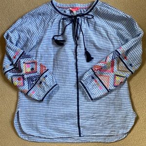 Joules embroidered striped linen/cotton tunic Size 6 EUC